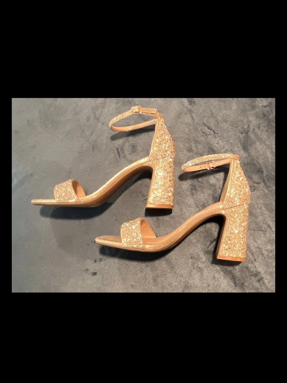 Kelly & Katie Glitter Ankle-Strap Block Heels - Gold